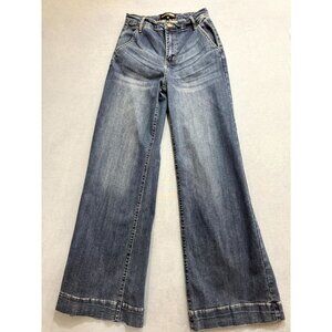 Fashion Nova Wide Leg Jeans Relaxed Fit High Rise Denim Wash Blue Women Size 24